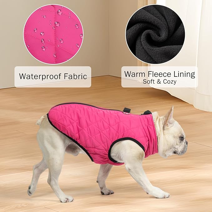 SCENEREAL Dog Winter Coat - Warm Jacket with Built-in Harness for Small & Medium Dogs, Waterproof, Fleece Puffer Vest, Windproof & Snow Clothes for Puppy Pet
