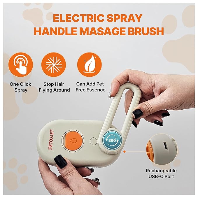4 in 1 Cat steam brush, steam brush for dogs, rabbits., Pet spray comb for shedding and grooming, Gentle Technology, Easy-to-Clean, massage, Grooming Washable, useful for shedding
