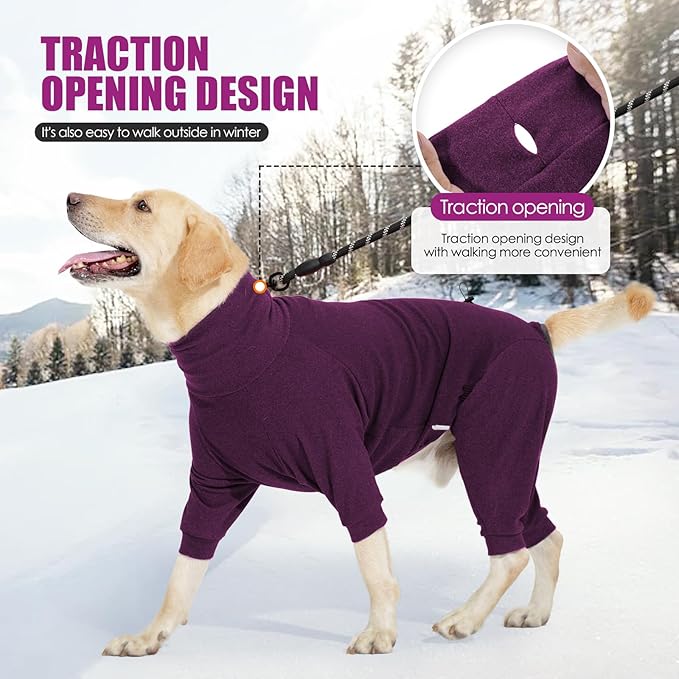 Warm Fleece Dog Sweater with Turtleneck & Leash Hole, Long Sleeve Winter Pullover Jumpsuit for Medium Dogs – Cold Weather Indoor/Outdoor Apparel (Wine red, Medium)