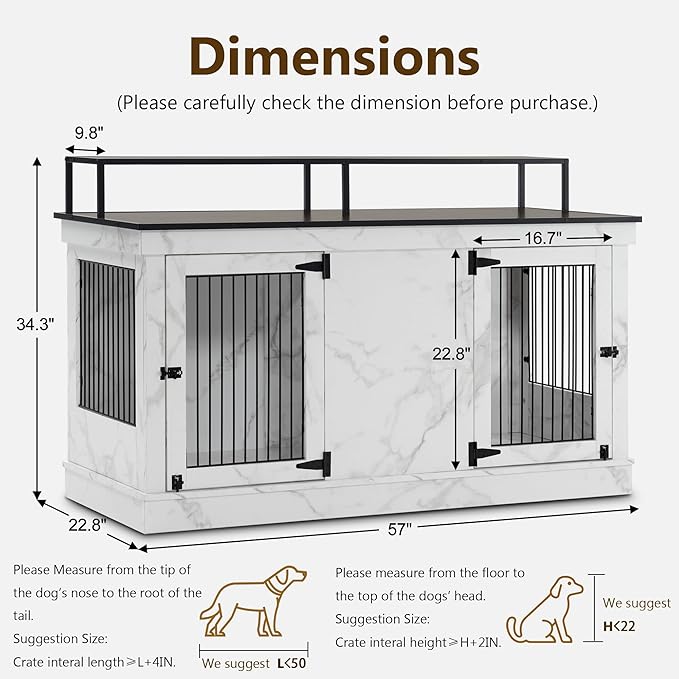 MCombo Large Dog Crate Furniture TV Stand, Wooden Pet Kennel with Double Doors, Indoor Furniture Style Dog House End Table, 1861 (White)