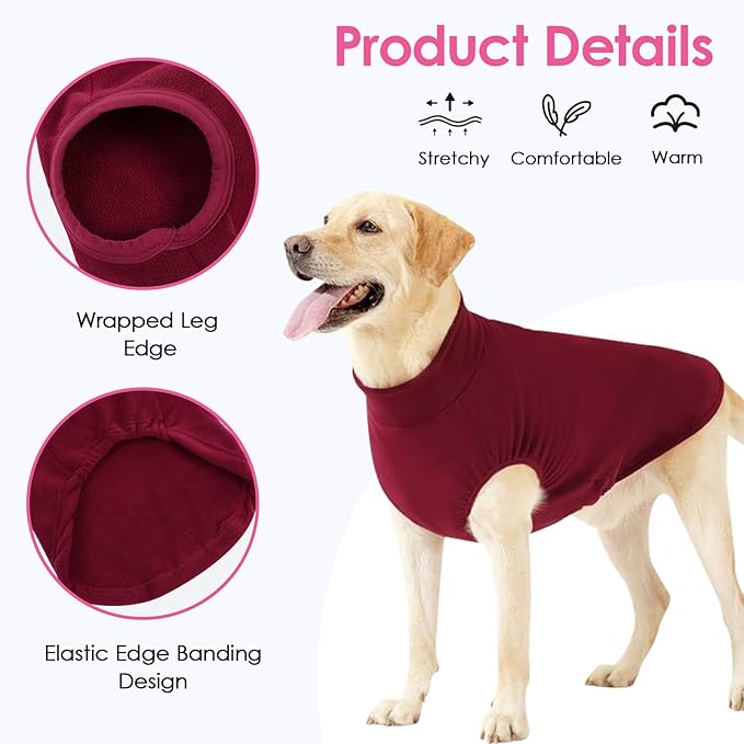 AOFITEE Fleece Dog Sweater, Warm Fleece Vest for Extra Large Dogs, Stretchy Dogs Pullover Sleeveless Pet Pajama Sweatshirt for Fall Winter, Thermal Pets Sweaters Indoor Outdoor, Red 3XL
