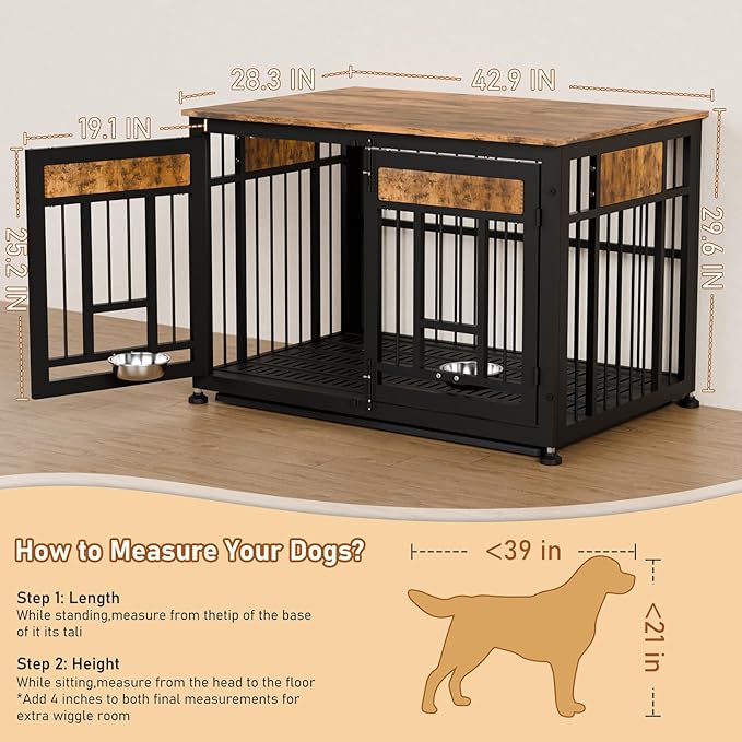Heavy Duty Dog Crate Furniture for Large Dogs, Decorative Pet House End Table, 42inch Large Wooden Cage Kennel Furniture Indoor for Medium Dog