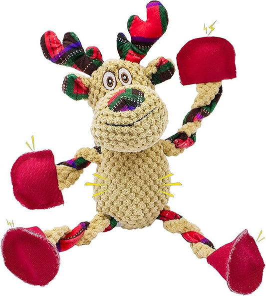 Christmas Squeaky Dog Toys- Interactive Plush Toys with 5 Squeakers- Stuffed Dog Toys for Medium & Large Breeds- Reducing Boredom and Relieving Anxiety (Elk)