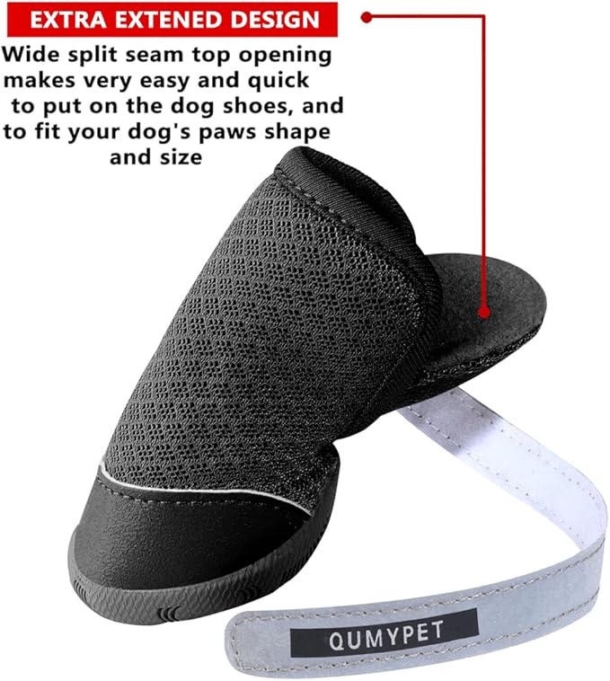 QUMY 4PCS Dog Shoes for Small Dogs, Hot Pavement Summer Puppy Dog Boots & Paw Protectors with Soft Anti-Slip Rubber Sole, Mesh Breathable Dog Booties for Hardfloors, Walking Running Black Size 2