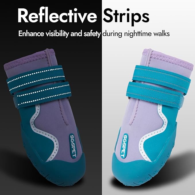 Dog Shoes, Waterproof Dog Boots & Paw Protectors with Anti-Slip Sole, 4pcs/Set Pet Dog Booties, Reflective Dog Shoes for Small Medium Large, Winter Snowy Summer Hot Pavement (Blue, 7# (XL))