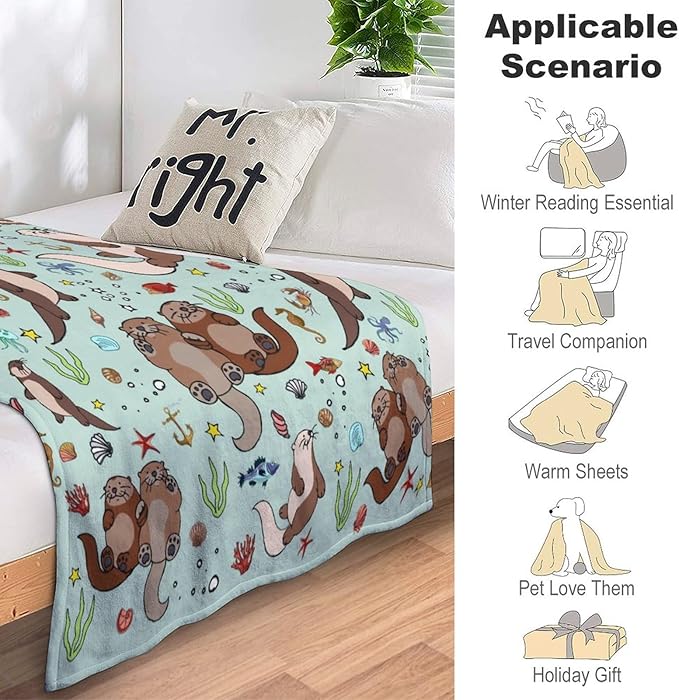 Sea Otters Blanket Super Soft Warm Flannel Throw Blankets Bedding Gifts for Kids Girls Boys Adults 80"x60"
