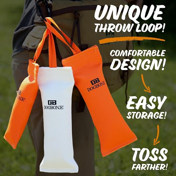DogBone Firehose Dog Bumper for Hunting & Sporting Dog Training – Perfect Floating Dummy for Water Retrieving & Fetch – Ideal Canvas Alternative for Puppies or Adult Retrievers & Includes Throw Loop