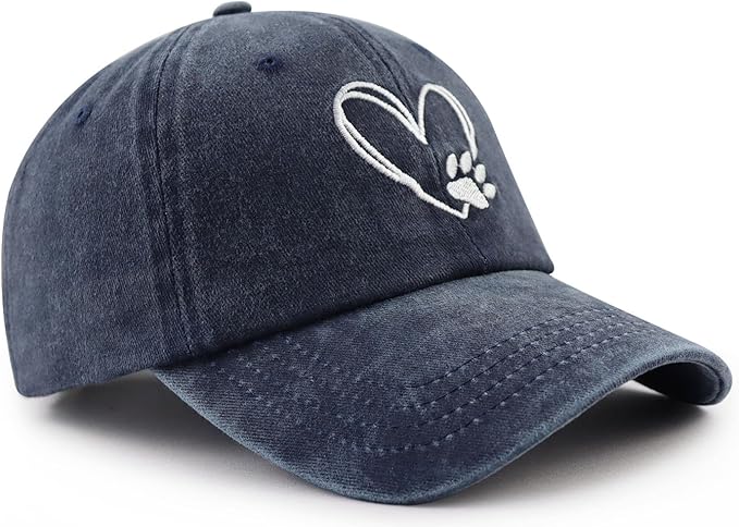 Dog Paw Print with Love Heart Hat for Women Men, Funny Adjustable Cotton Embroidered Dog Lovers Gifts Baseball Cap