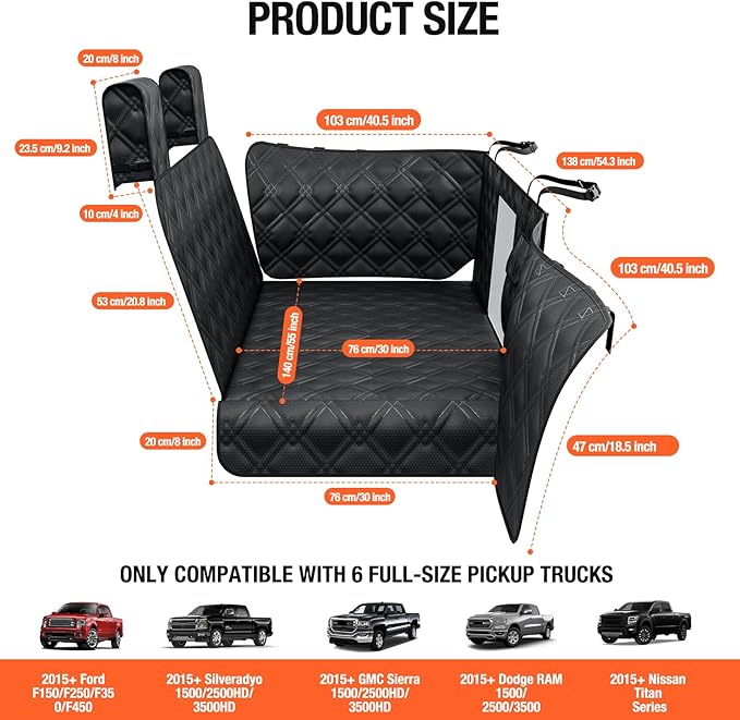 Truck Back Seat Extender for Dogs – Waterproof Full Size Pickup Pet Seat Cover with Door Protection, Hard Bottom Holds 420 lbs Dog Hammock for F150, RAM 1500 & More