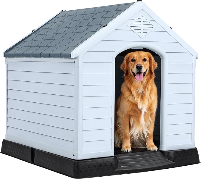 YITAHOME Plastic Dog House, Waterproof Indoor Outdoor Doghouse for Large or Small Dog, with Air Vents and Elevated Floor, Easy Assemble and Clean