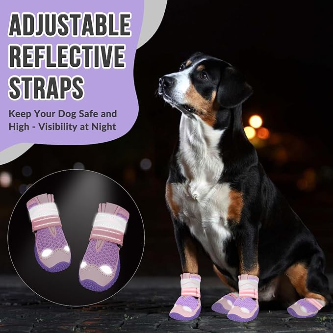 SlowTon Dog Shoes for Large Small Medium Dogs - Breathable Dog Boots for Summer Hot Pavement, Paw Protector for Outdoor Walking Winter Snow, Anti-Slip Rubber Dog Booties for Hard Floor (Pale Pink, 3)