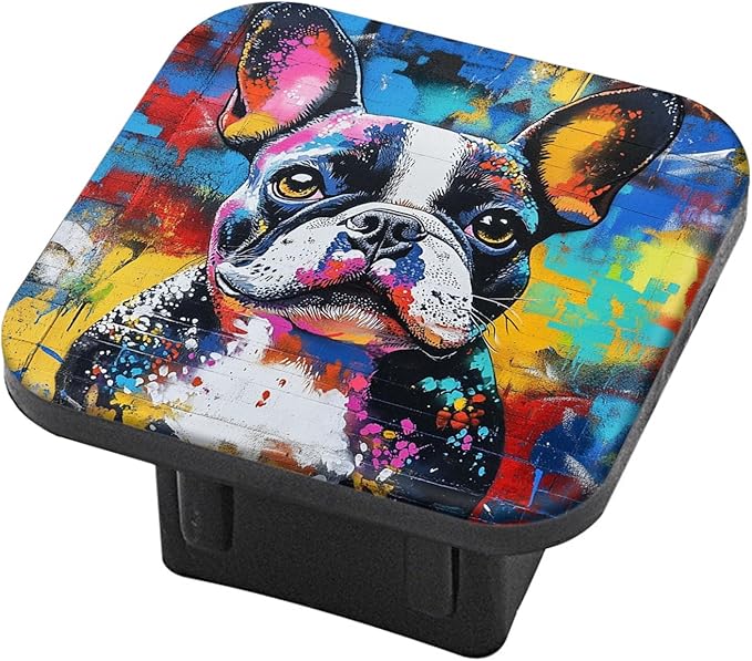 Hitch Cover Fits for 2-Inch Hitch,French Bulldog Portrait in A Spray - Paint Manner Rubber Trailer Hitch Cover Tube Plug Insert,Car Exterior Accessories, Receiver Tube Hitch Plug