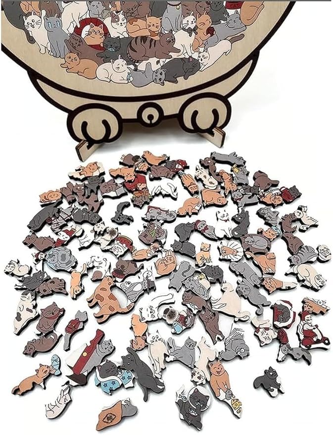 135-Piece Colored Cat Shaped Wooden Jigsaw Puzzle, Cats Shaped Wooden Puzzle, Unique Animal Shape Wood Puzzle, Creative Gifts for Cats Lovers, Home Decor (#B)