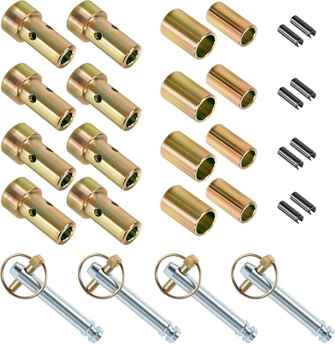4 Pack TK95029 Cat 1 Quick Hitch Adapter Bushing Kit with S07070200 Top Link Pin and S14114400 Lynch Pin with Ring Fit for Category 1 3-Point Quick Hitches and Tractors