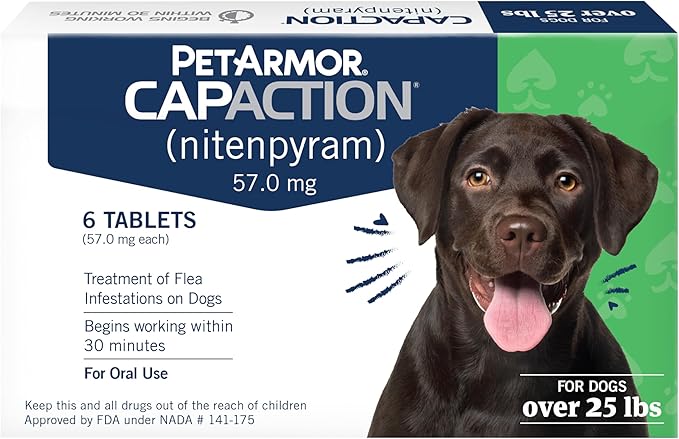 PetArmor CAPACTION (nitenpyram) Oral Flea Treatment for Dogs, Fast Acting Tablets Start Killing Fleas in 30 Minutes, Dogs Over 25 lbs, 6 Doses
