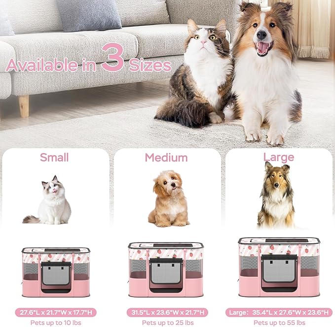 Portable Pet Cat Playpen,Cat Cages Indoor Collapsible Dog Crates Tent Kennel Playpen for Dogs Cat and Rabbit Travel Dog Playpen Indoor & Outdoor (Small（27.6" L x 21.7" W x 17.7" H）, Pink)