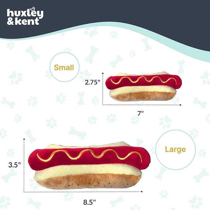 Huxley & Kent Funny Dog Toy w/Squeaker – Power Plush Squeaky Dog Toys for Small, Medium & Large Dogs – Soft Stuffed Animal for Indoor Play & Fetch - Haute Dog, Small