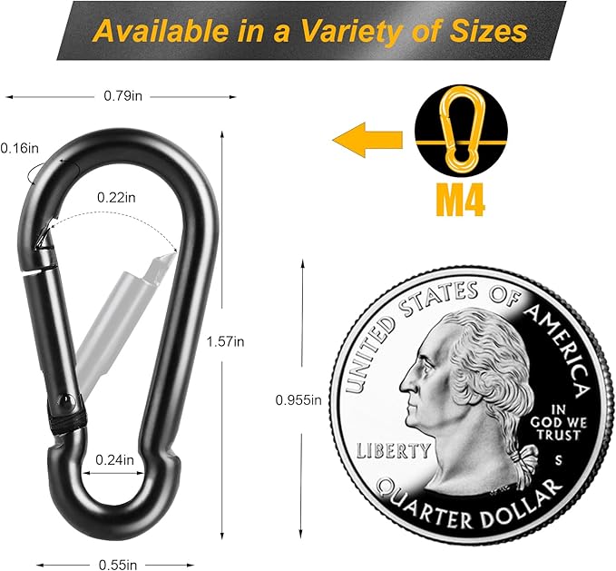 12 Pcs Carabiner Clip Spring Snap Hook - M4 1.57 Inch Heavy Duty Snap Hooks Quick Link for Bird Feeders or Dog Leash & Harness, 110 lbs Capacity