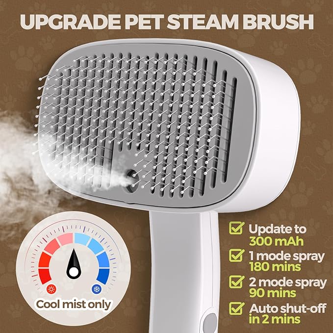 Cat Steam Brush for Dogs and Cats - Dog Steam Grooming Rechargeable Brush for Shedding Control - Self Cleaning Spay Comb with Mist and 2 Mins Timer for Long & Short Haired Pets