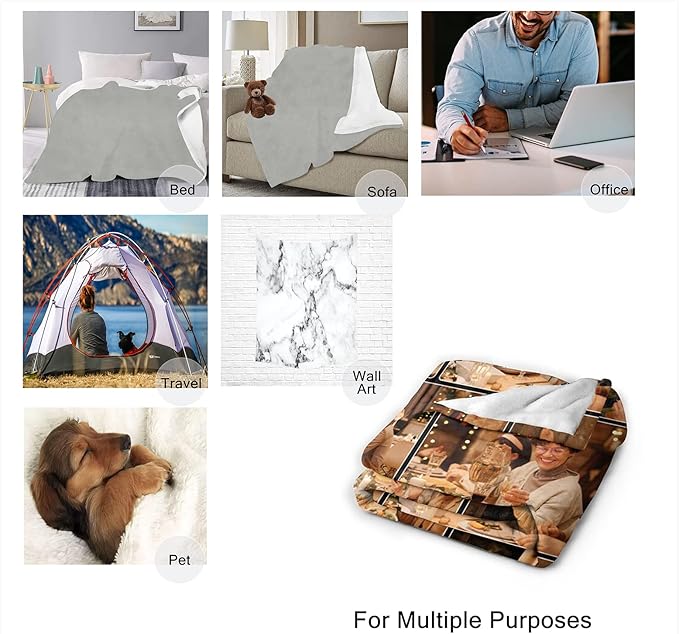 Custom Blanket with Photo, Customized Collage Blankets with Picture Personalized Gift for Lover/Kids/Friends/Family, Customizable Souvenir Home Decor
