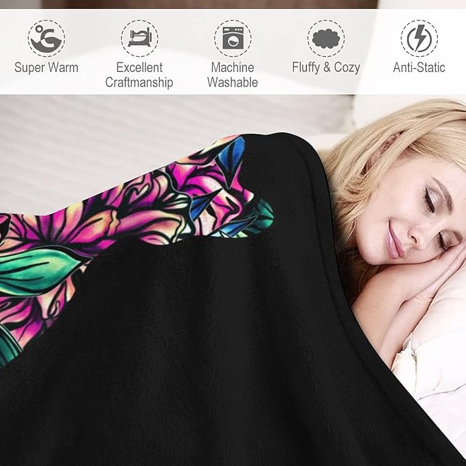 Cat Blanket Gifts - 50"x60" Cute Throw Blanket for Adults Kids - Black Soft Plush Throws for Bed, Couch & Travel