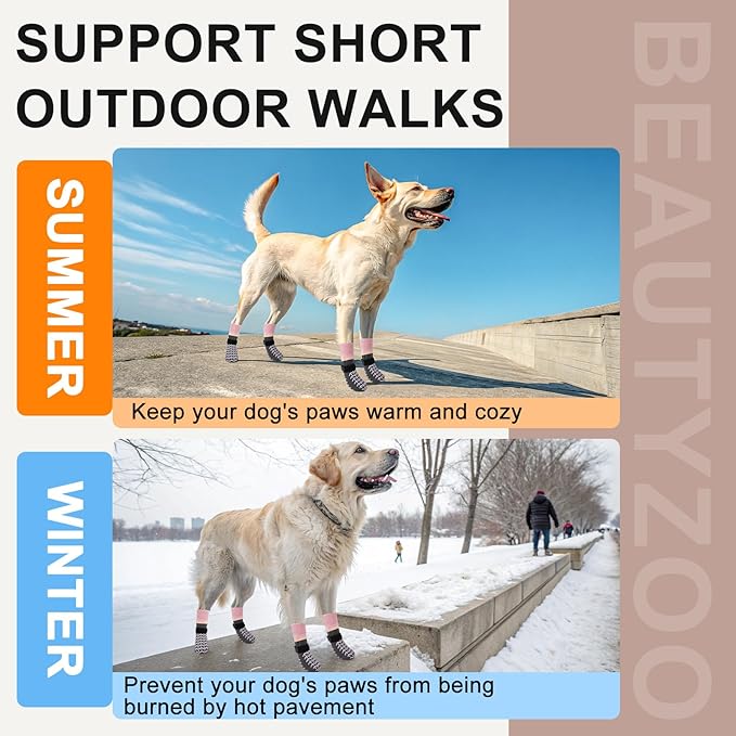 BEAUTYZOO Dog Socks to Prevent Licking Paws -Dog Boots & Paw Protectors with Grippers on Hardwood Floors, Dog Shoes for Hot/Cold Pavement Small Medium Large Senior Dogs Booties