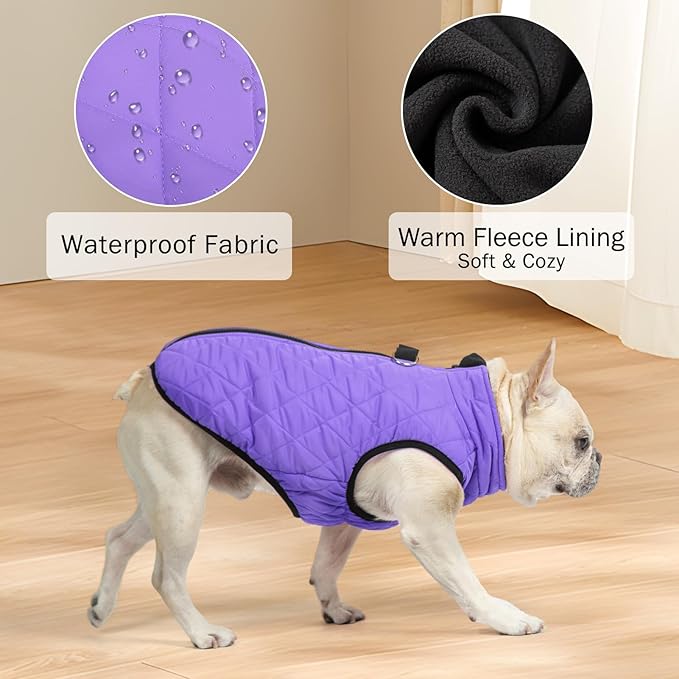 SCENEREAL Winter Coat for Dogs - Warm Jacket with Built-in Harness, Waterproof, Fleece Puffer Vest, Windproof, Snow Clothes for Small to Medium Dogs