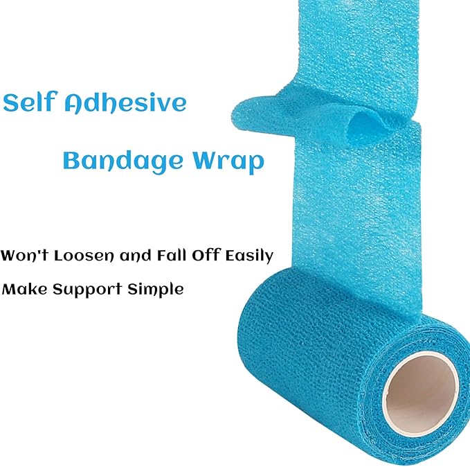 6 Rolls Elastic Self Adhesive Bandage Wrap 4 Inch, Breathable Non Woven Cohesive Bandage, Vet Wrap for Dogs, Ankle Sprains Swelling Medical First Aid Tape, Sports Athletic Tape Blue