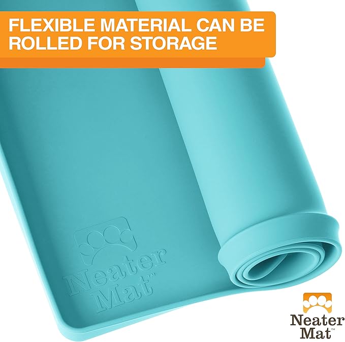 Neater Pet Brands Neater Mat Pet Mats for Food and Water, Cat & Dog Bowl Mat Waterproof Silicone, Feeding Tray, Dog Food Mats for Floors, Placemat w/Raised Edge for Under Bowls, 24” x 16”, Aquamarine
