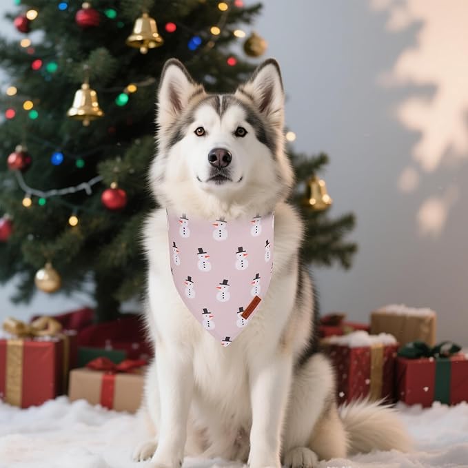 PTDECOR Christmas Dog Bandana, Santa and Snowman Design Reversible Holiday Pet Scarf, Premium Durable Fabric, Triangle Christmas Bandanas for Medium Large Dogs Pets (Large)