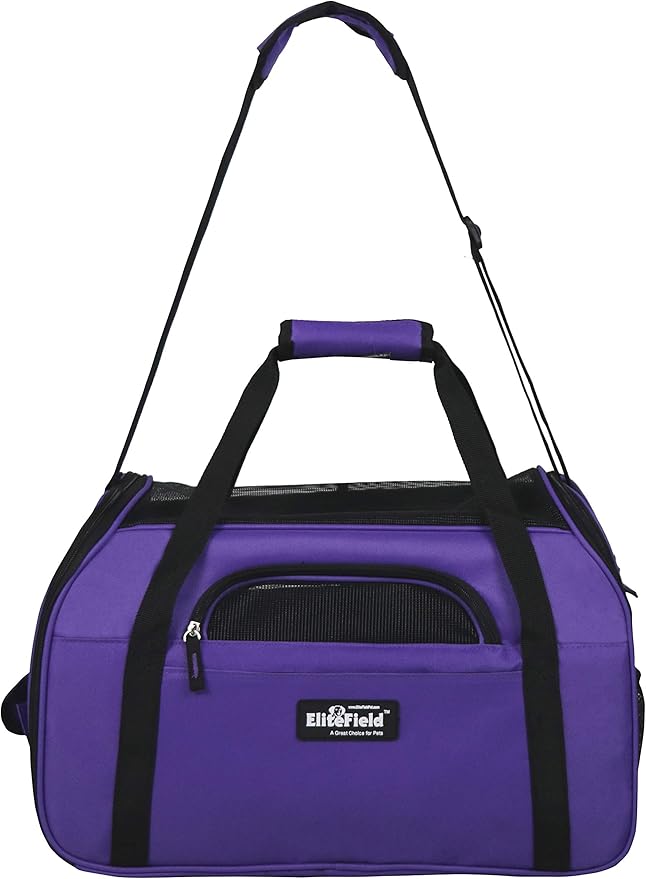 EliteField Soft Pet Carrier (3 Year Warranty, Airline Approved) Soft Sided Dog Puppy Cat Carrier Travel Bag (X-Large: 21" L x 12" W x 13" H, Purple)