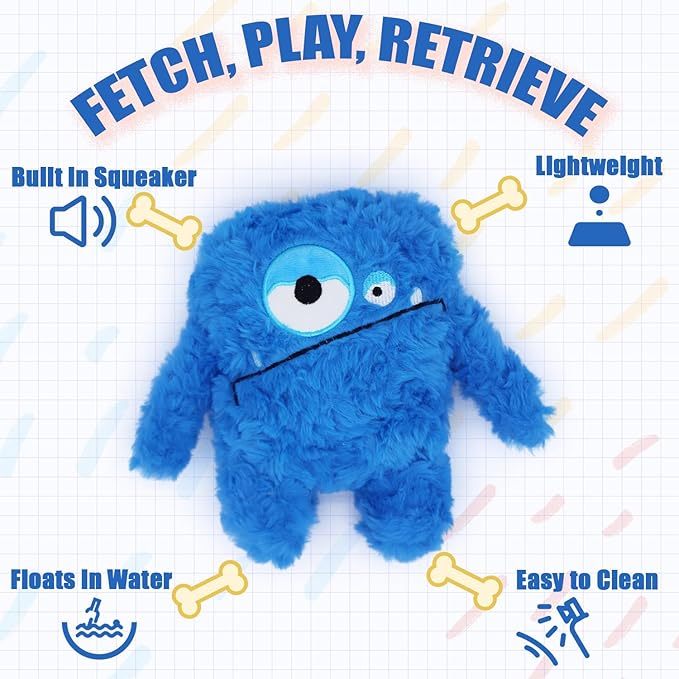 Plush Squeaky Dog Toy, Crinkle Stuffed Dog Toy Keep Them Busy Tug of War Birthday Dog Chew Toy for Small Medium Large Dogs (Blue)