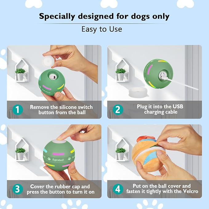 Dog Balls,The 3rd Generation Interactive Dog Toys for Puppy/Small/Medium/Large Dogs,Improved Rolling Effect Tennis Ball with Strap, Tough Motion Activated Automatic Moving Dog Ball Toys