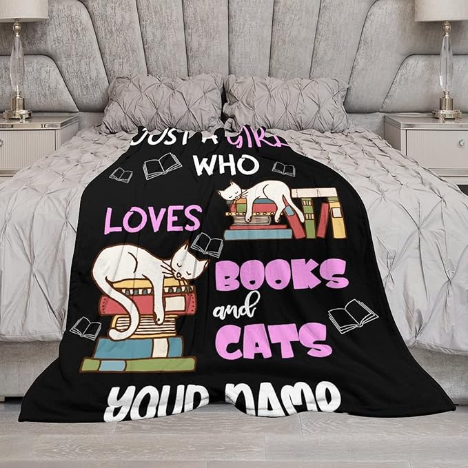 Personalized Cat Blanket Gifts with Name - 50"x60" Cute Throw Blanket for Adults Kids - Black Soft Plush Throws for Bed, Couch & Travel