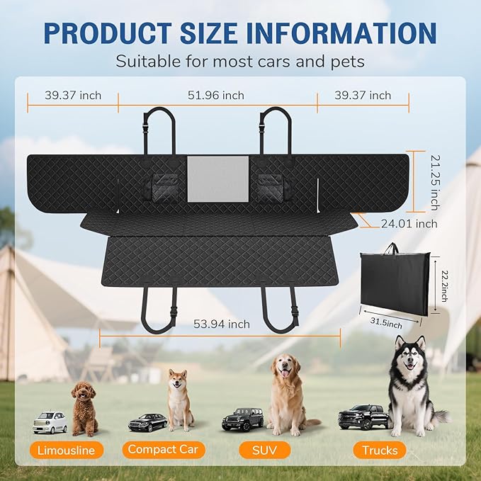 Dog Car Seat Cover for Back Seat：Waterproof Back Seat Extender for Dogs - Hard Bottom Car Seat Cover for Dogs with Door Protectors - Dog Car Seat for Traveling and Camping with Pets
