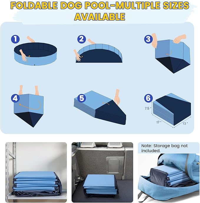 97" Foldable Dog Pool Kiddie Swimming Pool, Plastic Non-Slip Hard Shell Kids Wading Pool, Large Portable Collapsible Pet Puppy Bathing Tub, Heavy Duty - Family Size, 8 ft x 16 inch.D - 5XL