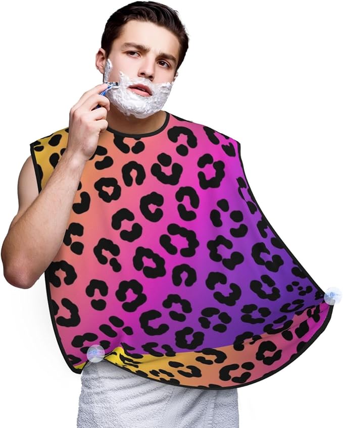Waterproof Grooming Apron, Non-Stick Beard Bib with Suction Cups, for Cheetah Skin Rainbow Leopard Print