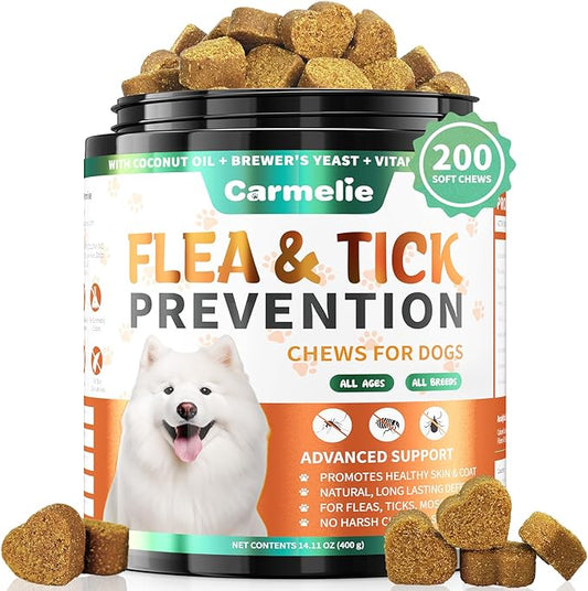 Flea and Tick Prevention for Dogs - 200 Soft Chewables Natural Dog Flea and Tick Support - Oral Flea Supplement for All Breeds & Size Dogs, Puppy Flea Protection - Duck Flavor