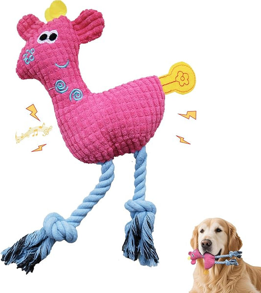 Squeak Plush Dog Toys for Small & Medium Breeds, Chew Rope to Keep Them Busy for Puppy Teething Chewing, Interactive Indoor/Outdoor Play, Best Pet Gift, Pink Deer