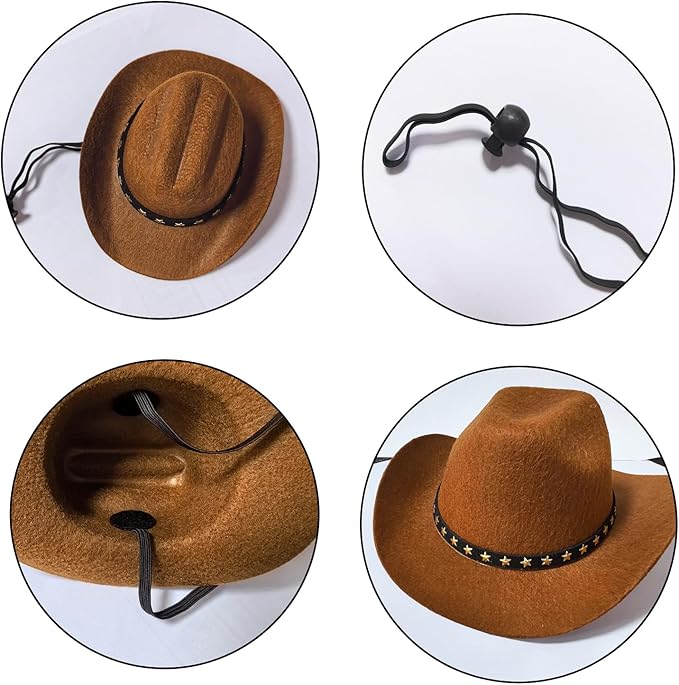 Dog Cowboy Hat Cat Cowboy Hat Pet Cowboy Costume Mini Cowboy Hat for Dogs Cat Holiday Halloween Pet Party Decoration (Brown, Large)