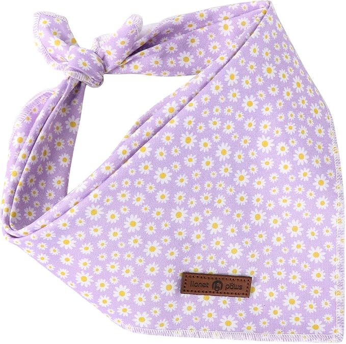 Lionet Paws Spring Daisy Dog Bandana Washable Cotton Handkerchief Scarf Triangle Bandana for Small Medium Large Dogs Girl Boy