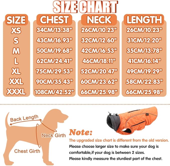 EMUST Winter Dog Coat for Medium Boys - Thick Clothes with Harness Hole for Cold Weather, Orange, M