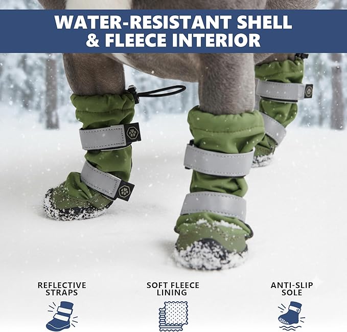 Spark Paws Dog Shoes, Waterproof Dog Boots for Medium to Large Dogs, Non Slip, Breathable Dog Booties and Paw Protectors - 4PCS Doggie Hiking Boots with Reflective Straps - Green - Size 7