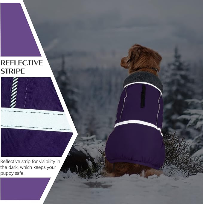 QBLEEV Warm Dog Coat Reflective Winter Jacket, Waterproof Windproof Dog Turtleneck Clothes for Cold Weather Thicken Fleece Pet Snowsuit Christmas Puppy Vest Apparel for Small Medium Large Dogs S