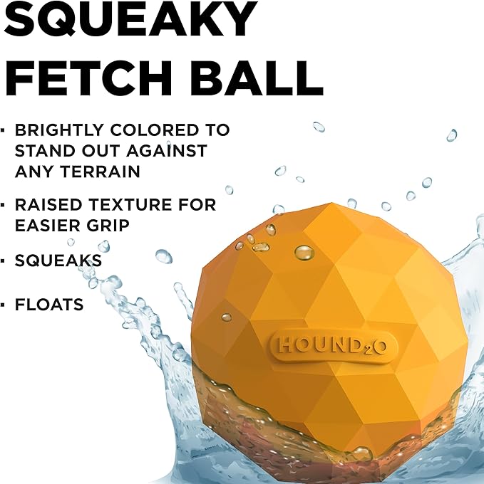 Playology Hound2O Dog Toys | Squeaky Fetch Ball for Dogs | Orange Floating Outdoor Toy - Easy to Clean and Made from Non Toxic Materials
