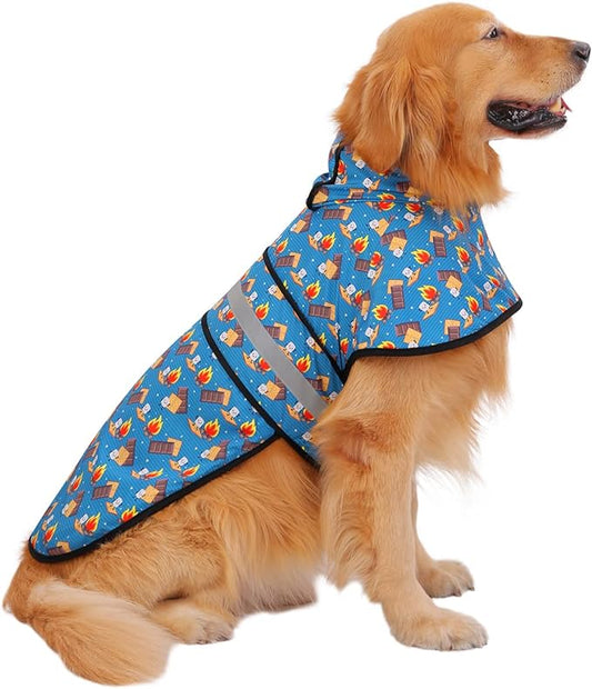 HDE Dog Raincoat Jacket Reflective Adjustable Hooded Pet Poncho Rain Coat with Leash Hole for Small to X-Large Dogs Happy Camper - XL