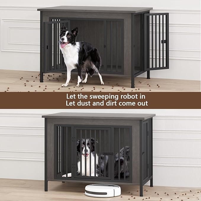 EasyCom Dog Crate Furniture for 1 or 2 Dogs, Heavy Duty Single/Double Dog Crates for Small/Medium/Large Dogs, Dog Kennel Furniture Indoor as TV Stand, Large Size 39.96" L(35-60 Pounds), Dark Grey