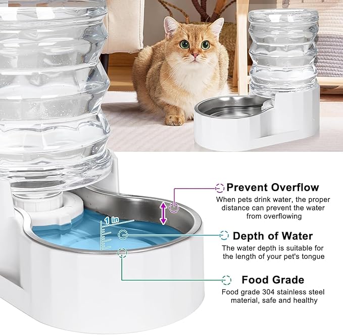 RIZZARI Dog Water Bowl Dispenser: 5L Automatic Stainless Steel Gravity Feeder - Large Capacity for 8-20 LB Cats with Joint Spine Pain - for Kitchen Bedroom