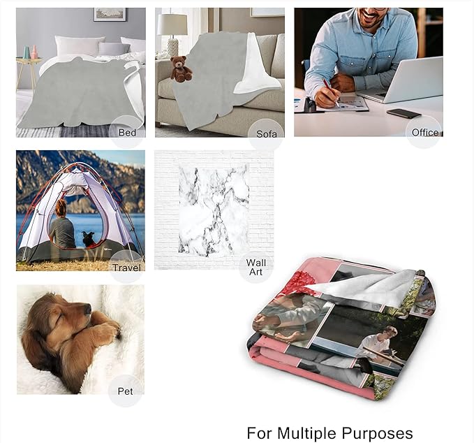 Custom Valentine's Day Blanket with Picture Photo Name, Make a Customized Collage Blankets Gift for Lover, Personalized Throws Blanket to My Wife Husband Souvenir 5 Photos Made in USA