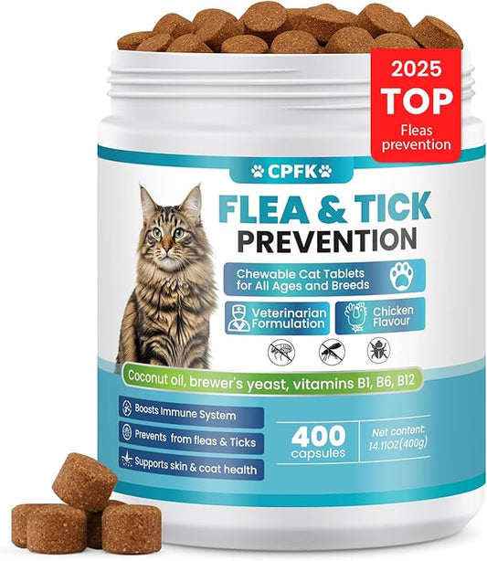 Chewable Flea Treatment for Cats Flea and Tick Prevention for Cats Chewables Fleas Chewables for Cat of All Breeds and Ages 400 Chewable Tablets